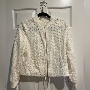 Anthropologie Elevenses eyelet white bomber jacket sz s new with tags